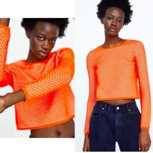 ZARA Neon Orange Crop Knit
